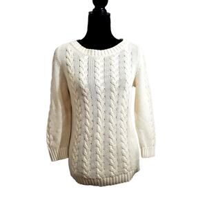 Vintage Talbots Women's  Ivory Cream Cable Knit Pullover Sweater size Small